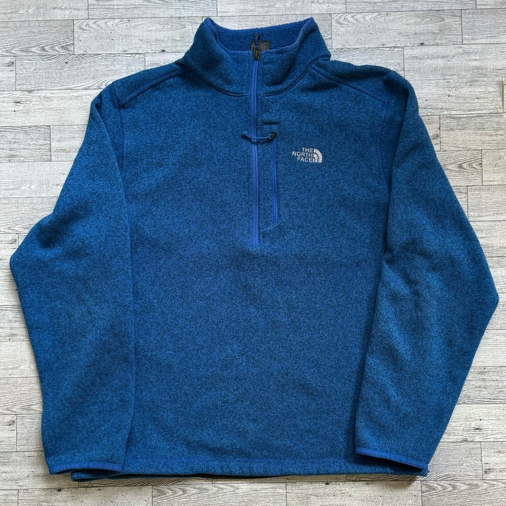 The North Face Mens L Half Zip Pullover Fleece Sweater Jacket Blue No Pockets